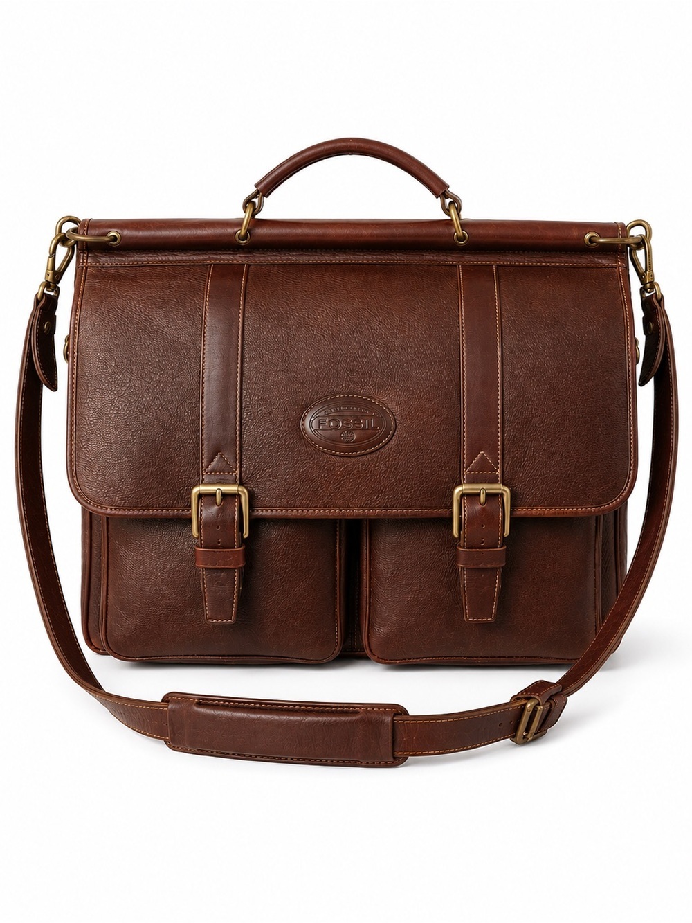 Vintage Fossil Brown Leather Messenger Briefcase Work Laptop Satchel Bag - Picture 14 of 14
